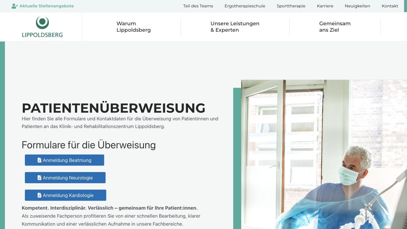 Screenshot der neuen Live-Website klinik-lippoldsberg.de
